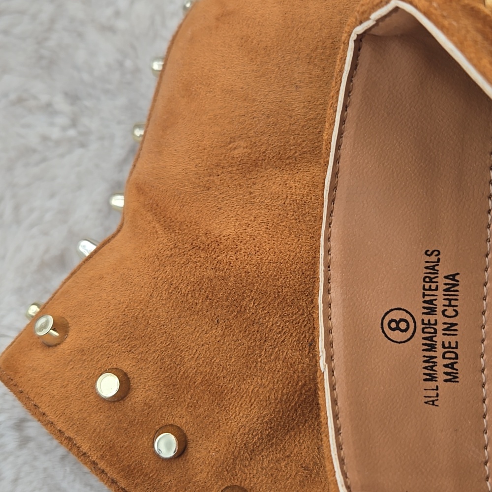 Liliana Gold Studded Tan Heeled Boots - Picture 3 of 3